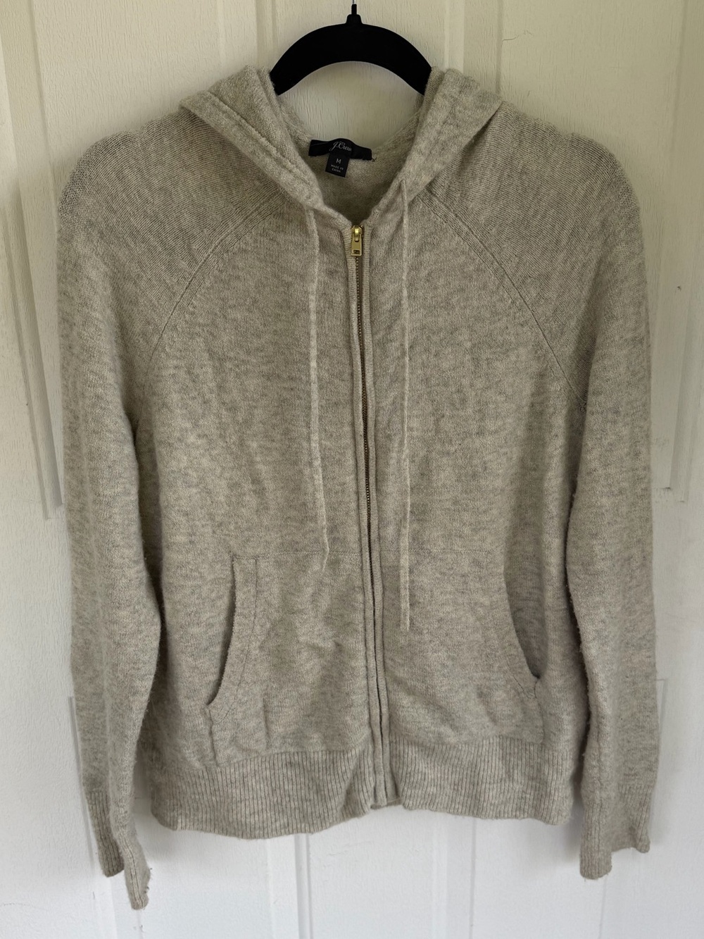 J Crew Alpaca Wool Blend Full Zip Hoodie Sweater Oatmeal Beige Women's Size M